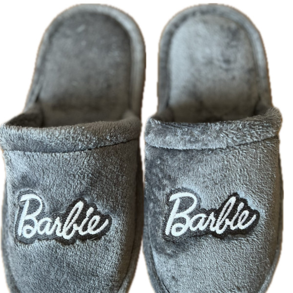 Γυναικείες Παντόφλες  Barbie με αντιολισθητικό πάτο ανοιχτές Γκρί με κέντημα logo Barbie 
