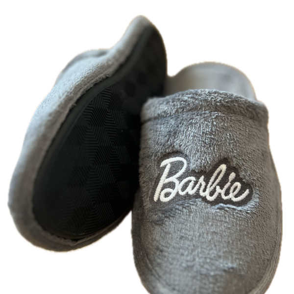 Γυναικείες Παντόφλες  Barbie με αντιολισθητικό πάτο ανοιχτές Γκρί με κέντημα logo Barbie 