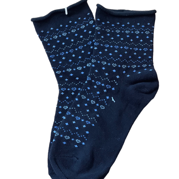 Meritex Παιδική Βαμβακερή Κάλτσα για Κορίτσια Μαύρη με αστεράκια και καρδούλες Μπλέ 4525 Black-Blue