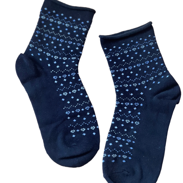 Meritex Παιδική Βαμβακερή Κάλτσα για Κορίτσια Μαύρη με αστεράκια και καρδούλες Μπλέ 4525 Black-Blue