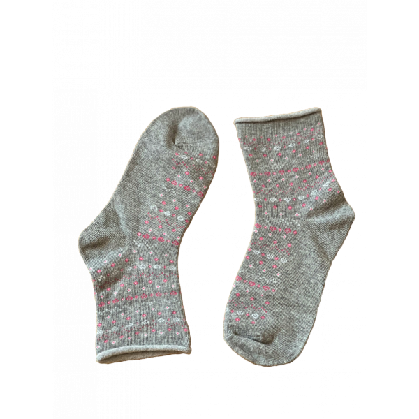 Meritex Παιδική Βαμβακερή Κάλτσα για Κορίτσια Γκρί με αστεράκια και καρδούλες Ροζ 4525 Grey