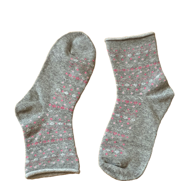 Meritex Παιδική Βαμβακερή Κάλτσα για Κορίτσια Γκρί με αστεράκια και καρδούλες Ροζ 4525 Grey