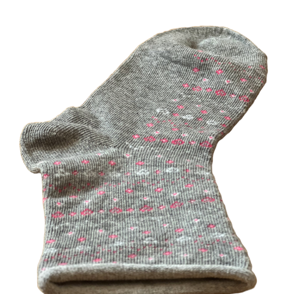 Meritex Παιδική Βαμβακερή Κάλτσα για Κορίτσια Γκρί με αστεράκια και καρδούλες Ροζ 4525 Grey