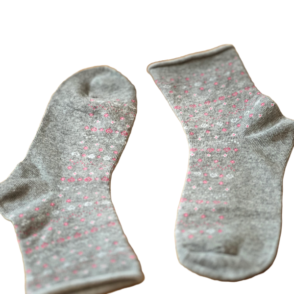 Meritex Παιδική Βαμβακερή Κάλτσα για Κορίτσια Γκρί με αστεράκια και καρδούλες Ροζ 4525 Grey