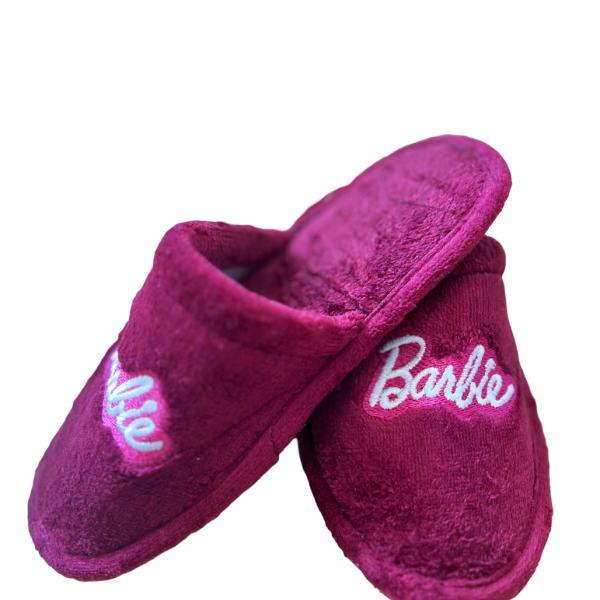 Γυναικείες εφηβικές Παντόφλες Barbie με αντιολισθητικό πάτο ανοιχτές μαλακές μπορντώ με κέντημα logo Barbie bordeaux