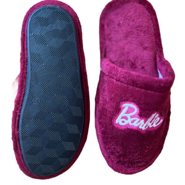 Γυναικείες εφηβικές Παντόφλες Barbie με αντιολισθητικό πάτο ανοιχτές μαλακές μπορντώ με κέντημα logo Barbie bordeaux