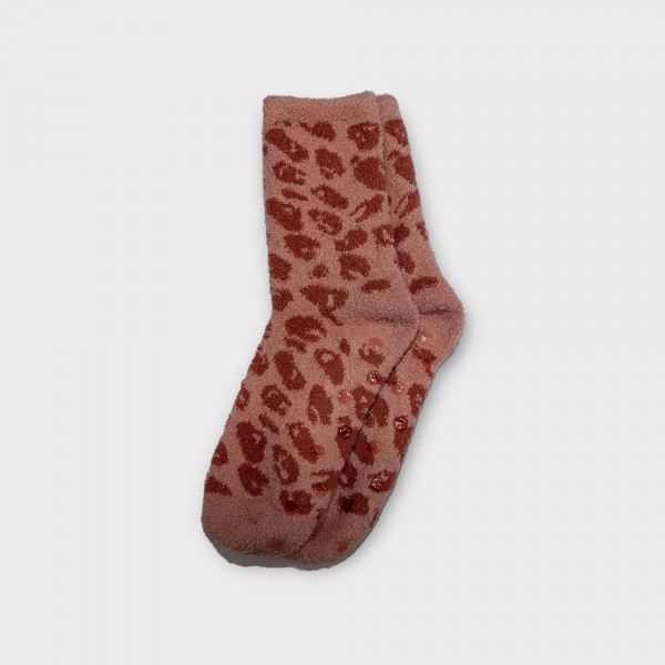 Gisela Γυναικείες Μοντέρνες Ζεστές Χνουδωτές Κάλτσες με βεντουζάκια Λεοπάρ Ροζ 5-0069