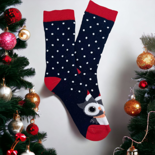 Bali Socks Γυναικείες Χριστουγεννιάτικες Thermal-Ισοθερμικές Κάλτσες με Κουκουβάγια Μπλέ Νο 36-40