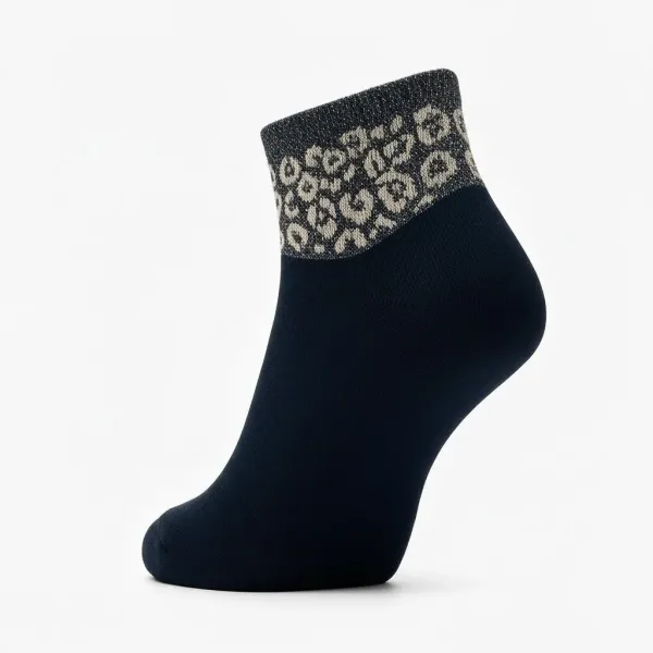 Oemen  Γυναικείες Βαμβακερές fashion κάλτσες μέχρι τον αστράγαλο No35-41 μαύρες με λαμπερό γκρί animal print A0834 BLACK