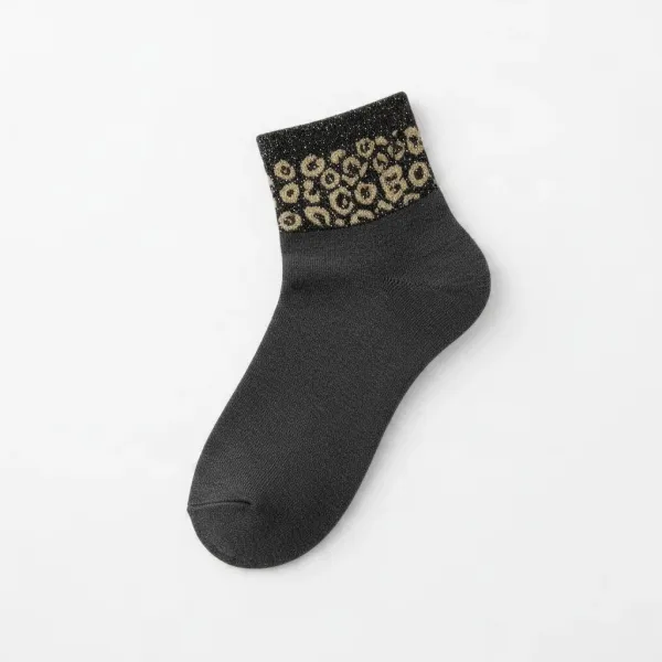 Oemen  Γυναικείες Βαμβακερές fashion κάλτσες μέχρι τον αστράγαλο No35-41 γκρί με λαμπερό animal print A0834 GREY