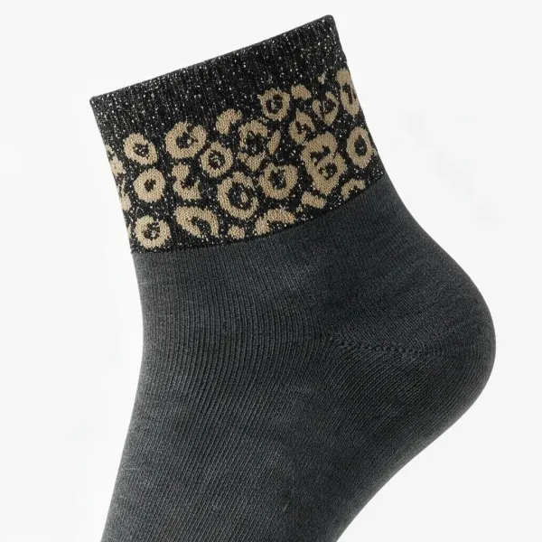 Oemen  Γυναικείες Βαμβακερές fashion κάλτσες μέχρι τον αστράγαλο No35-41 γκρί με λαμπερό animal print A0834 GREY