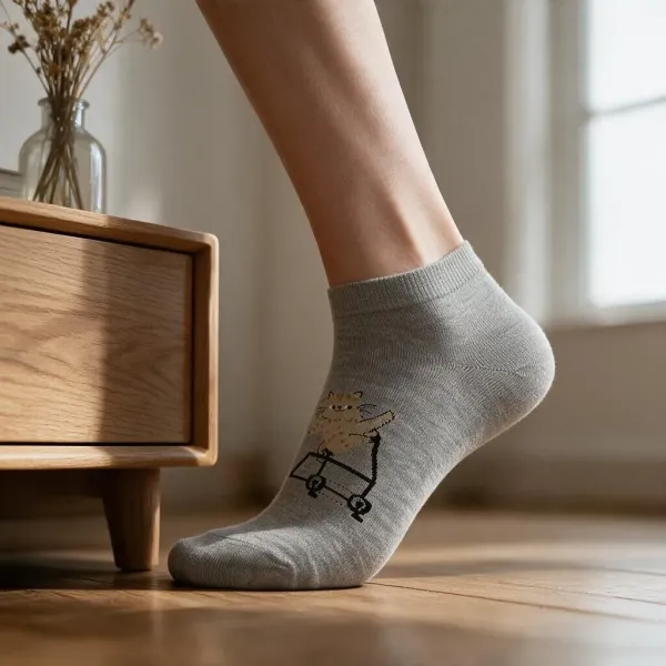 Oemen  Γυναικείες Βαμβακερές fashion κάλτσες μέχρι τον αστράγαλο No35-41 γκρί με σχέδιο γατούλα MY9003 GREY CAT
