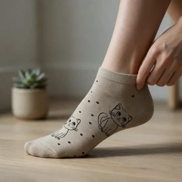 Oemen  Γυναικείες Βαμβακερές fashion κάλτσες μέχρι τον αστράγαλο No35-41 χρυσές-μεταλλιζέ  με σχέδιο γατούλες MY9002 GOLD CATS 