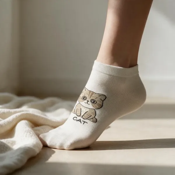 Oemen  Γυναικείες Βαμβακερές fashion κάλτσες μέχρι τον αστράγαλο No35-41 λευκές με σχέδιο γάτα  MY9002 WHITE CAT