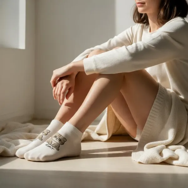 Oemen  Γυναικείες Βαμβακερές fashion κάλτσες μέχρι τον αστράγαλο No35-41 λευκές με σχέδιο γάτα  MY9002 WHITE CAT