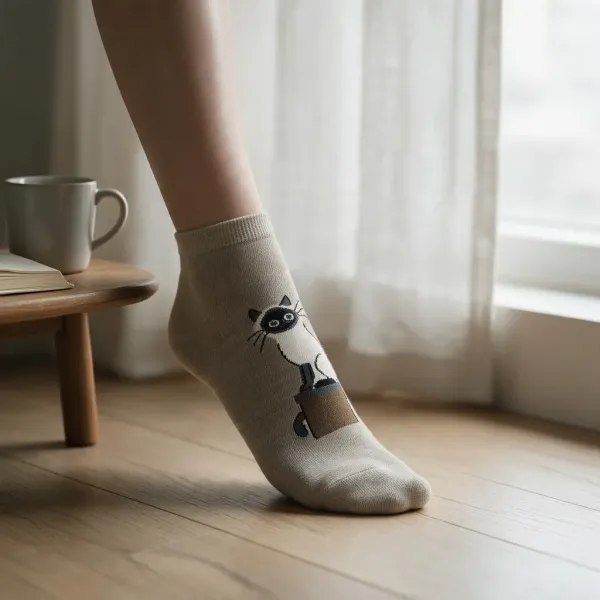 Oemen  Γυναικείες Βαμβακερές fashion κάλτσες μέχρι τον αστράγαλο No35-41 χρυσές-μεταλλιζέ  με σχέδιο γάτα  MY9003 GOLD CAT