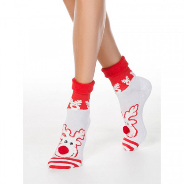 Conte Women's Socks New Year Χριστουγεννιάτικες Κάλτσες Τάρανδος λευκό 36-39 19C-71C