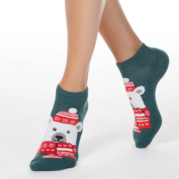 Conte Women's Socks New Year Γυναικείες Χριστουγεννιάτικες Κάλτσες Αρκουδάκι Κυπαρισσί 36-39 19C-67C