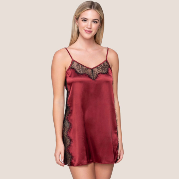 Luna Prestige Chemise Γυναικείο Σατέν Sexy Νυχτικό Πολυτελείας Μπορντώ με μαύρες λεπτομέρειες 82000