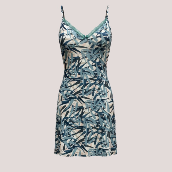 Modalove Γυναικείο  Νυχτικό με Τιραντάκι Κοντό Viscose Βισκόζη Μπλέ με λουλουδάκα γαλάζια 700031