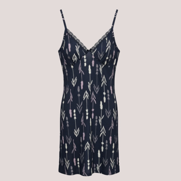 Modalove Γυναικείο  Νυχτικό με Τιραντάκι Κοντό Viscose Βισκόζη μπλέ με λουλουδάκα μωβ & λευκά 700214