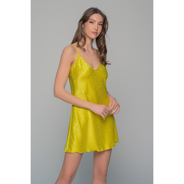 Milena by Paris Γυναικείο σατέν νυχτικό Σετ χακί Ζακάρ & String δώρο Ιδανικό για δώρο 003429 Nightdress 