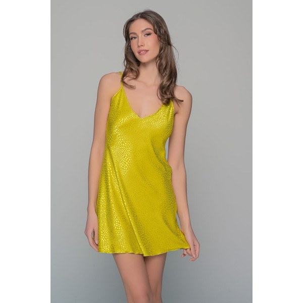 Milena by Paris Γυναικείο σατέν νυχτικό Σετ χακί Ζακάρ & String δώρο Ιδανικό για δώρο 003429 Nightdress 