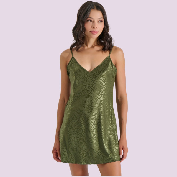 Milena by Paris Γυναικείο σατέν νυχτικό Σετ χακί Ζακάρ & String δώρο Ιδανικό για δώρο 003429 Nightdress 