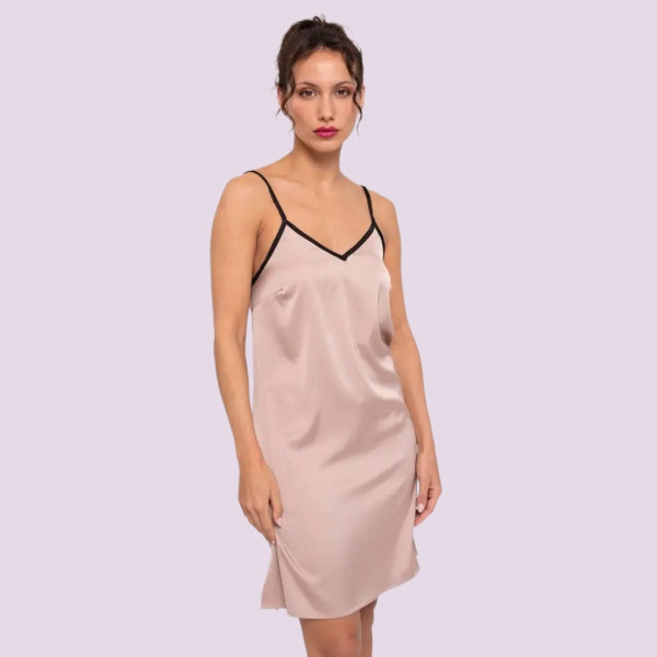 Muydemi Γυναικείο σατεν νυχτικό 210052 bronze χρώμα & ρυθμιζόμενες τιράντες 