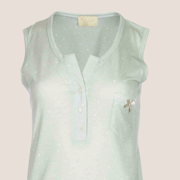 Pink Label Γυναικείο βαμβακερό καλοκαιρινό Νυχτικό με Τιραντα & κουμπιά  ανοιχτό βεραμάν S983