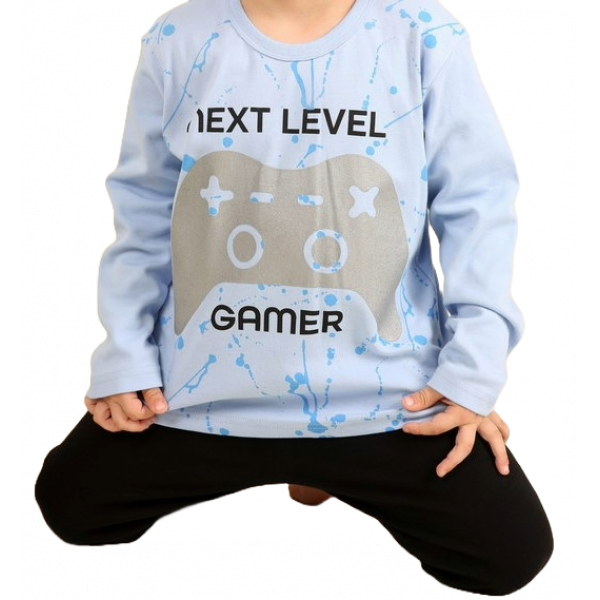 Happy Family Παιδική Βαμβακερή Πιτζάμα Χειμωνιάτικη για Αγόρια Γαλάζια Next Level Gamer PB-XHF788