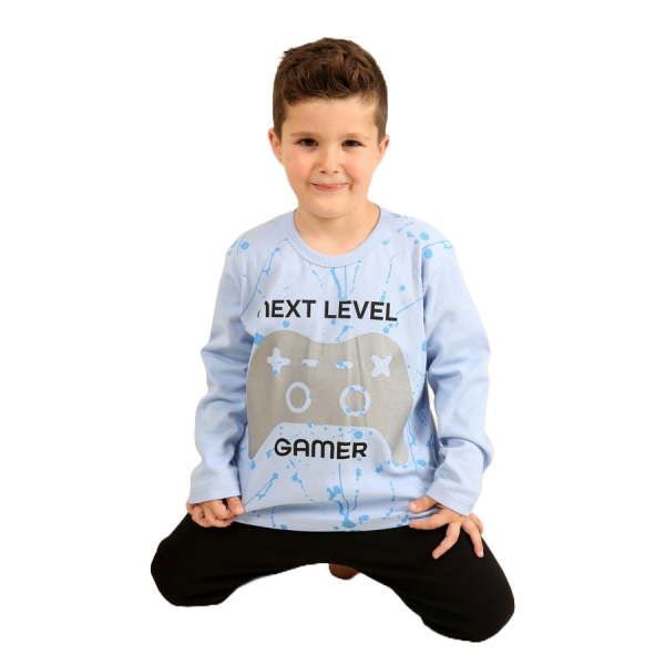 Happy Family Παιδική Βαμβακερή Πιτζάμα Χειμωνιάτικη για Αγόρια Γαλάζια Next Level Gamer PB-XHF788