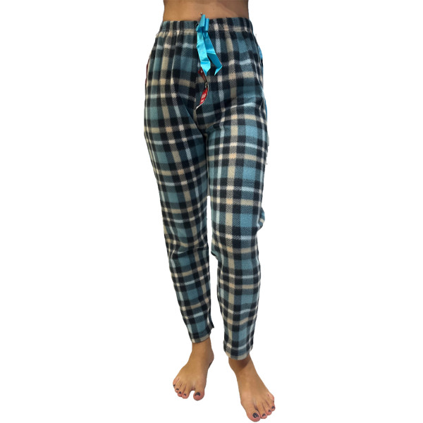 Rinda Mood Γυναικείο Παντελόνι Πυτζάμας Fleece Καρό με Μπλέ Πετρόλ αποχρώσεις Mix & Match Rinda.Petrol 