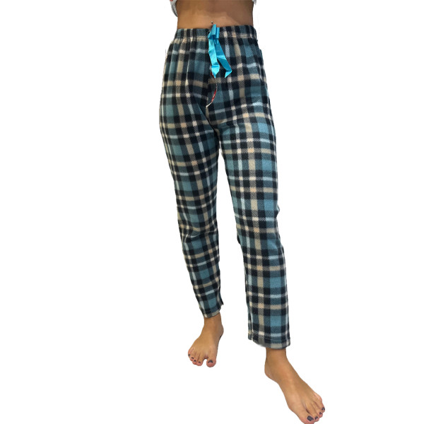 Rinda Mood Γυναικείο Παντελόνι Πυτζάμας Fleece Καρό με Μπλέ Πετρόλ αποχρώσεις Mix & Match Rinda.Petrol 