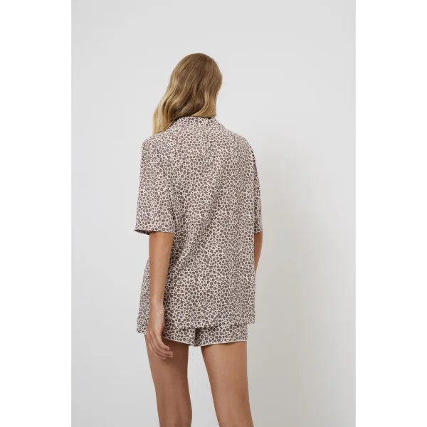 Aruelle Γυναικείο μπεζ Καλοκαιρινό Σετ 100% Viscose Babydoll με πουκαμισο & σορτς σχέδιo leopard Lumielle