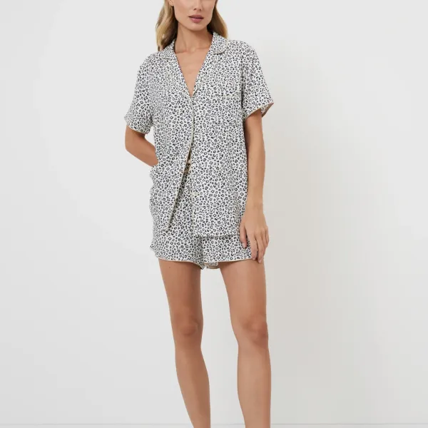 Aruelle Γυναικείο Λευκό Καλοκαιρινό Σετ 100% Viscose Babydoll με πουκαμισο & σορτς σχέδιo leopard Beatrich