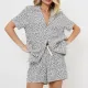 Aruelle Γυναικείο Λευκό Καλοκαιρινό Σετ 100% Viscose Babydoll με πουκαμισο & σορτς σχέδιo leopard Beatrich