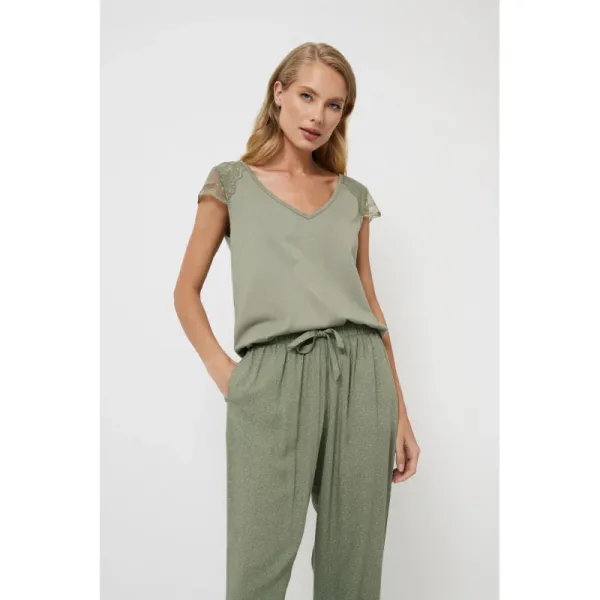 Aruelle Γυναικείο σετ πιτζάμας Viscose  χακί πολυτελείας top & παντελόνι μακρύ Odelia pajama long