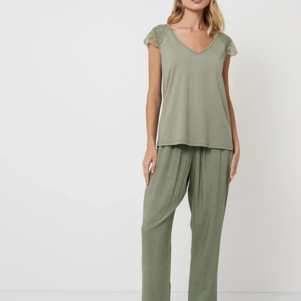 Aruelle Γυναικείο σετ πιτζάμας Viscose  χακί πολυτελείας top & παντελόνι μακρύ Odelia pajama long