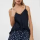 Aruelle Γυναικείο Καλοκαιρινό Σετ Πυτζάμα Babydoll τιραντάκι ρυθμιζόμενο και σορτς με λουλουδάκια  100% βισκοζη μπλέ σκουρο Camellia