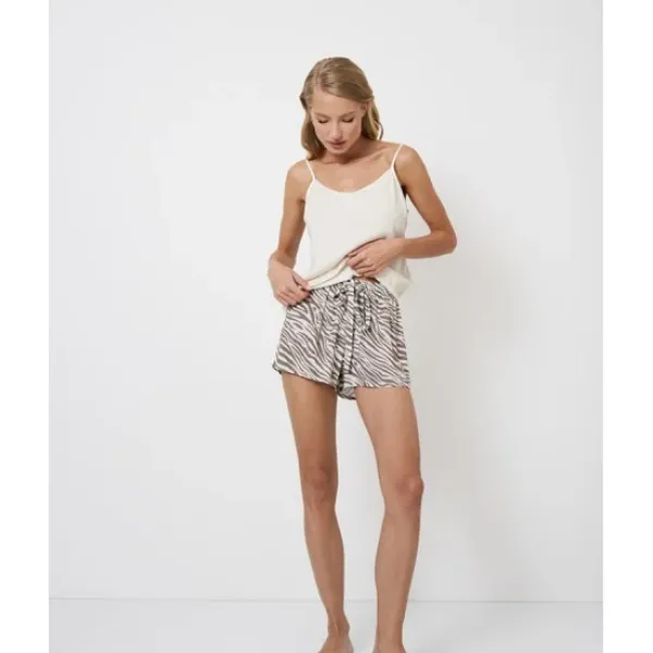 Aruelle Γυναικείο Καλοκαιρινό Σετ Πυτζάμα Babydoll 100% Viscose το Top & σόρτς σε μοντέρνα animal print σε εκρού χρώμα ΜΑΝΙ