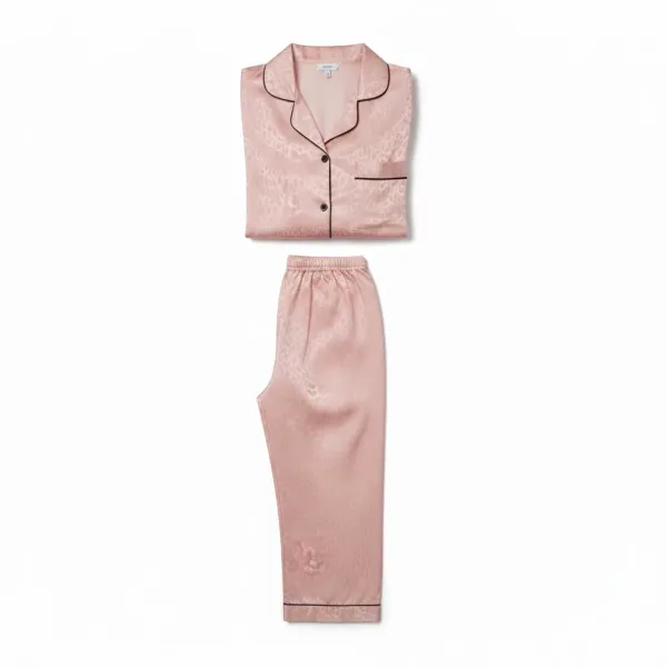 Caress γυναικεία Lingerie σατέν πιτζάμα ζακάρ με κουμπιά ροζ & ίσιο παντελόνι CH069 Pink