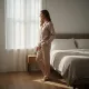 Caress γυναικεία Lingerie σατέν πιτζάμα ζακάρ με κουμπιά ιβουάρ & ίσιο παντελόνι CH069 Ivory