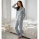Caress γυναικεία Lingerie σατέν πιτζάμα ζακάρ με κουμπιά γκρί μπλέ & ίσιο παντελόνι CH069 Blue