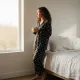 Γυναικεία Lingerie πιτζάμα  με κουμπιά μαύρη με πουά ροζ λεπτομέρειες & ίσιο παντελόνι RM3417 BLACK