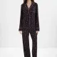 DKNY Γυναικείο set πιτζάμας viscose μαύρη με κόκκινα & ροζ χείλη πουκάμισο με κουμπιά &  παντελόνι ίσιο YI90084