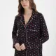 DKNY Γυναικείο set πιτζάμας viscose μαύρη με κόκκινα & ροζ χείλη πουκάμισο με κουμπιά &  παντελόνι ίσιο YI90084