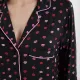 DKNY Γυναικείο set πιτζάμας viscose μαύρη με κόκκινα & ροζ χείλη πουκάμισο με κουμπιά &  παντελόνι ίσιο YI90084