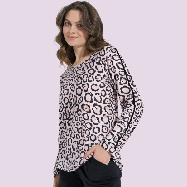 Jeannette Γυναικεία Πιτζάμα Μακρυμάνικη χειμωνιάτικη animal print Λεοπάρ σχέδια 8145