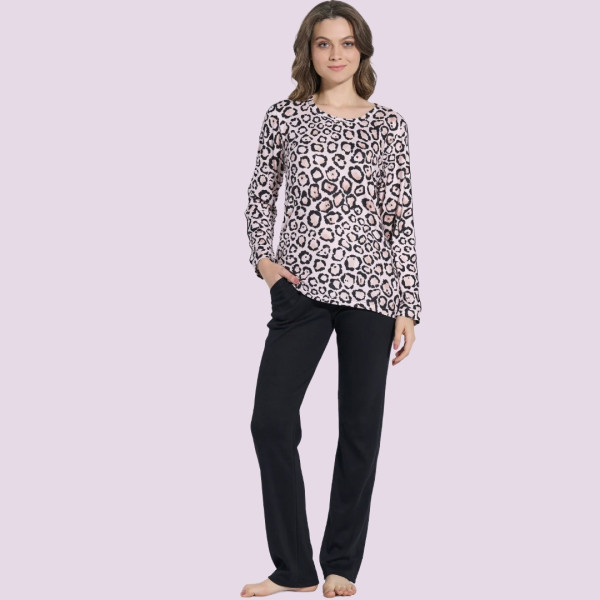 Jeannette Γυναικεία Πιτζάμα Μακρυμάνικη χειμωνιάτικη animal print Λεοπάρ σχέδια 8145